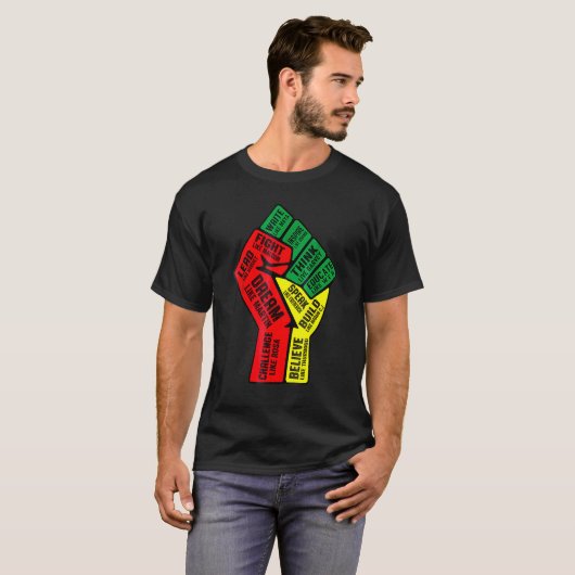 Inspiring Black Leaders Power Fist Hand Black Hist Tシャツ (正面フル)