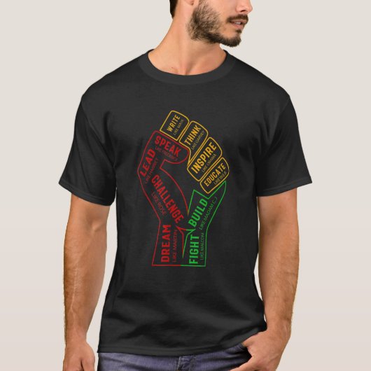 Inspiring Black Leaders Power Fist Hand Black Hist Tシャツ (正面)
