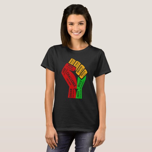 Inspiring Black Leaders Power Fist Hand Black Hist Tシャツ (正面フル)