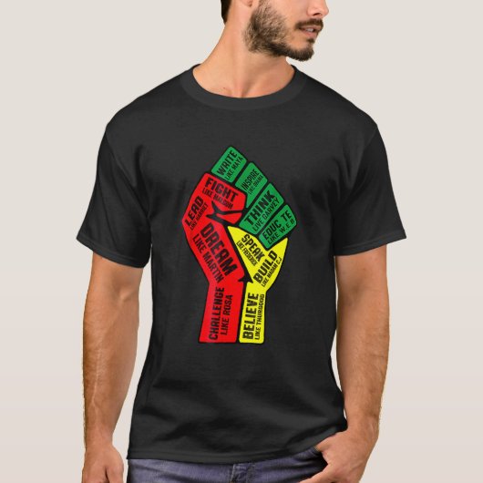 Inspiring Black Leaders Power Fist Hand Black Hist Tシャツ (正面)