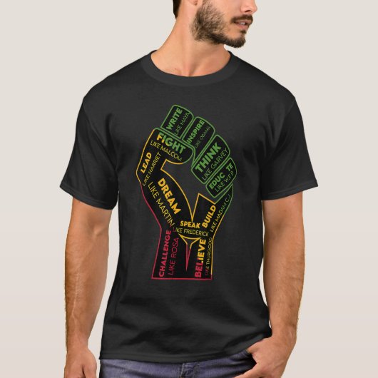 Inspiring Black Leaders Power Fist Hand Black Hist Tシャツ (正面)