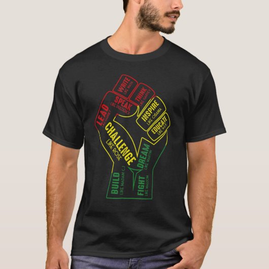 Inspiring Black Leaders Power Fist Hand Black Hist Tシャツ (正面)