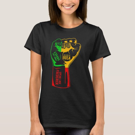 Inspiring Black Leaders Power Fist Hand Black Hist Tシャツ (正面)