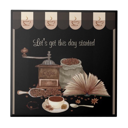 Inspiring Black Retro Coffee Grinder Kitchen Décor タイル (正面)