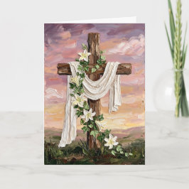 Inspiring Easter Cross White Lilies Oil Painting シーズンカード