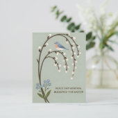 Inspiring Easter Peace Renewal Bluebird Willow ポストカード (スタンド正面)
