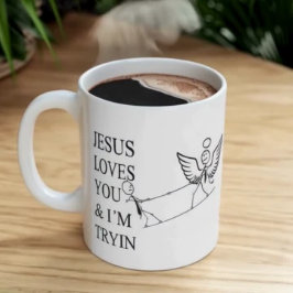 Inspiring funny design Jesus loves you and I try マグカップ