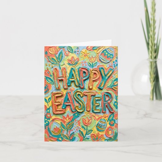 Inspiring Happy Easter Floral Impasto Painting Art シーズンカード (正面)