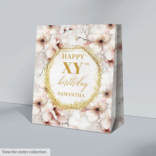 Inspiring Light Pink Rustic Gold Birthday Gift Bag ミディアムペーパーバッグ