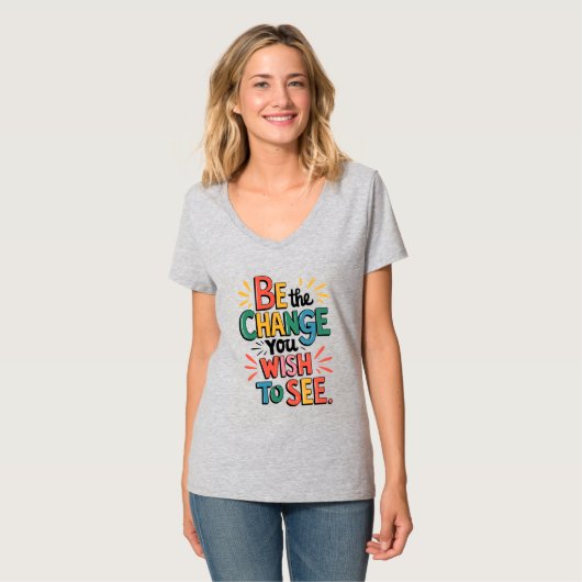 Inspiring Quote Tee: Be the Change Tシャツ (正面フル)