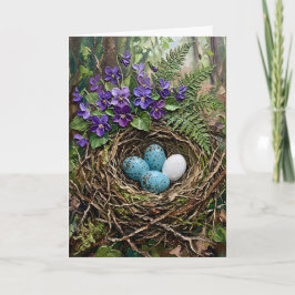 Inspiring Spring Bird Nest Violets Impasto Easter シーズンカード