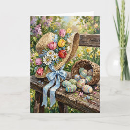 Inspiring Spring Floral Hat Easter Colourful Eggs シーズンカード