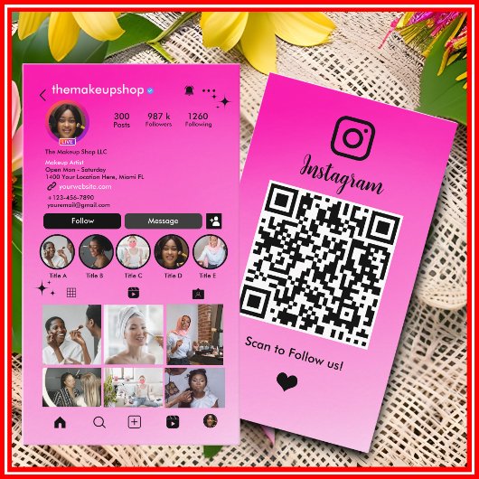 InstagramかわいいピンクグラデーションのQRコードソーシャルメディア 名刺