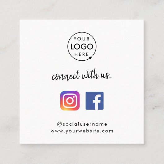 Instagramと接続FacebookソーシャルメディアQR スクエア名刺 (正面)