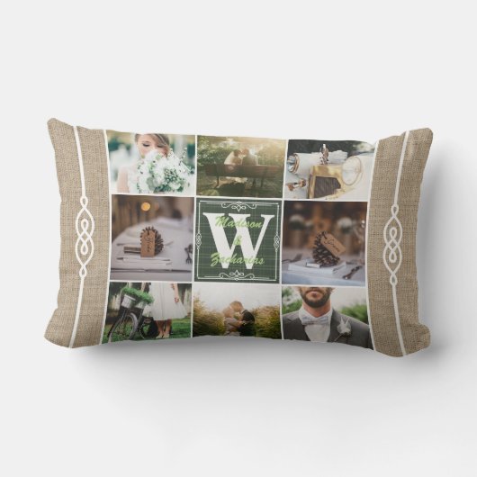 Instagramのあなた自身の素朴な結婚のコラージュを作って下さい ランバークッション (裏面)