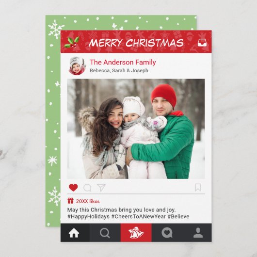 Instagramのフレームフォトでクリスマスの希望を送信 シーズンカード (正面/裏面)