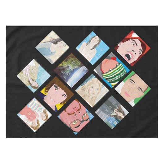 Instagramのモザイク写真の黒の綿のテーブルクロス テーブルクロス (正面(横))