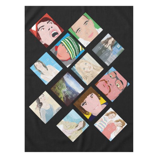 Instagramのモザイク写真の黒の綿のテーブルクロス テーブルクロス (正面)