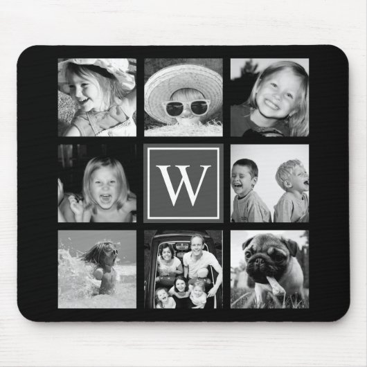 Instagramの写真のコラージュのモノグラムの黒及び白 マウスパッド (正面)