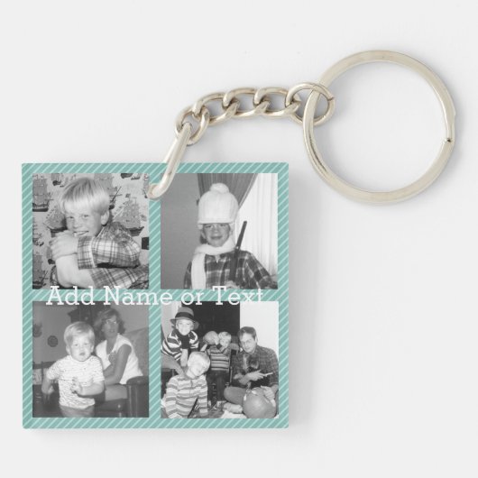 Instagramの写真のコラージュ4つの写真-青い縞 キーホルダー (裏面)