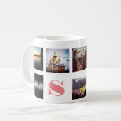 Instagramの写真9枚と白のピンクのモノグラム コーヒーマグカップ (正面左)