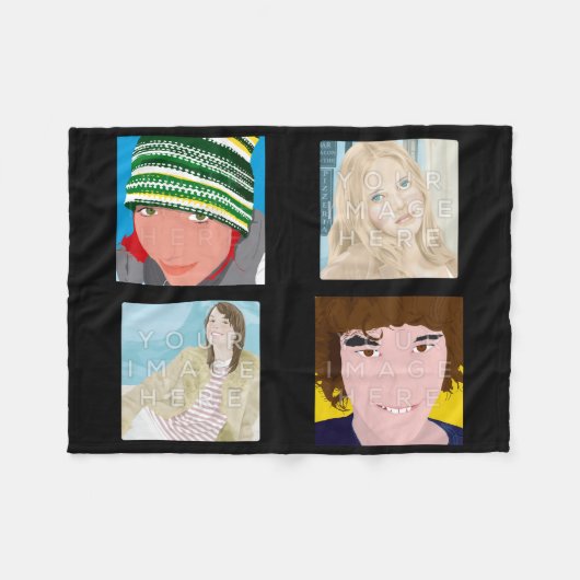 Instagramの4写真の黒のカスタムのフリースブランケット フリースブランケット (正面(横))