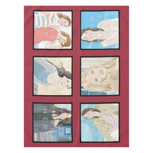 Instagramの6写真の赤くカスタムな綿のテーブルクロス テーブルクロス (正面)