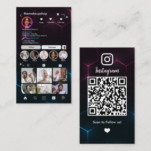 InstagramインフルエンサーQRコードソーシャルメディア 名刺 (正面/裏面)