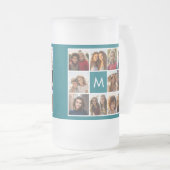 Instagramコラージュとモノグラムカスタムブルー フロストグラスビールジョッキ (正面右)