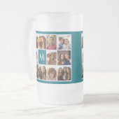 Instagramコラージュとモノグラムカスタムブルー フロストグラスビールジョッキ (正面左)