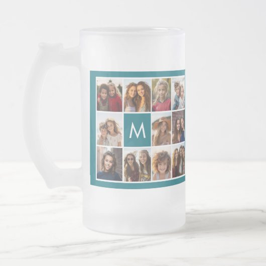 Instagramコラージュとモノグラムカスタムブルー フロストグラスビールジョッキ (左)