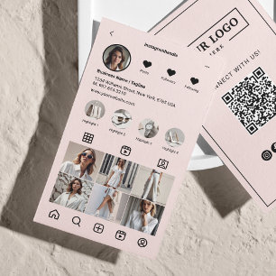 InstagramスキャンしてQRコードを接続する赤面ピンク 名刺