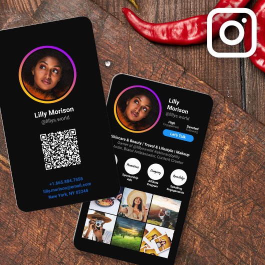 Instagramスタイルトレンディーフォトブラックダークテーマ 名刺