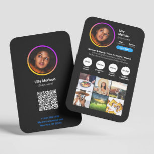 Instagramスタイルトレンディーフォトブラックダークテーマ 名刺