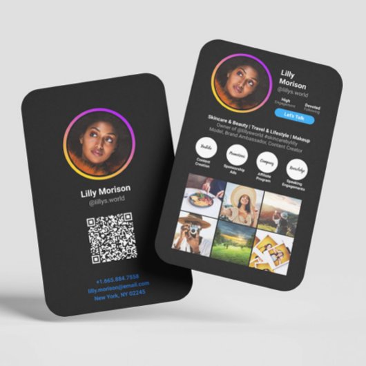 Instagramスタイルトレンディーフォトブラックダークテーマ 名刺