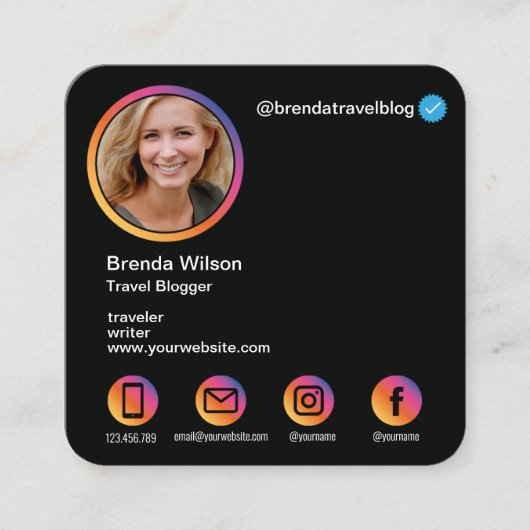 Instagramスタイルブロガー旅行ファッションライフスタイル スクエア名刺 (正面)
