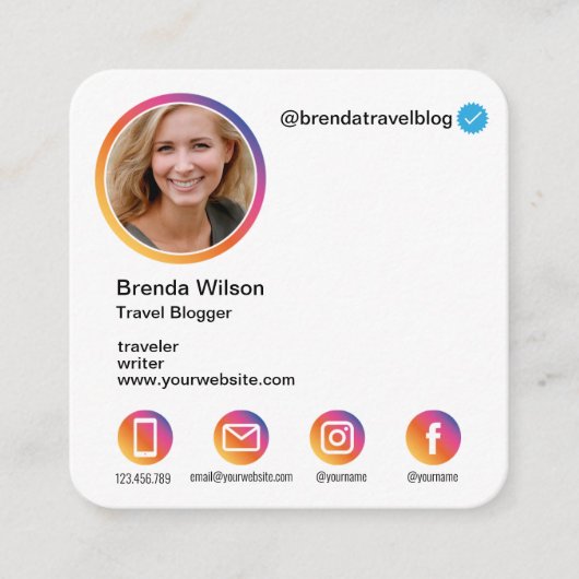 Instagramスタイルブロガー旅行ファッションライフスタイル スクエア名刺 (正面)