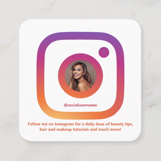 InstagramスタイルホワイトトレンディーソーシャルメディアQRコード スクエア名刺 (正面)