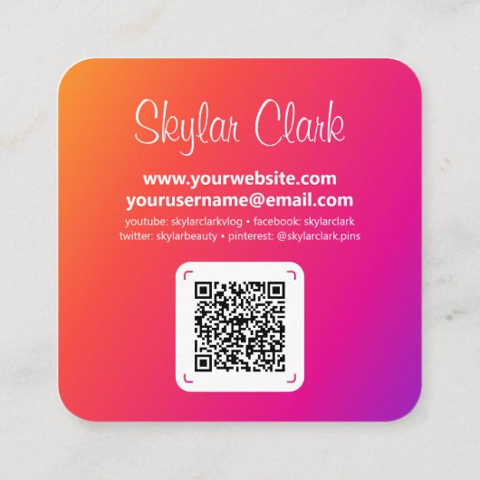 InstagramスタイルホワイトトレンディーソーシャルメディアQRコード スクエア名刺 (裏面)