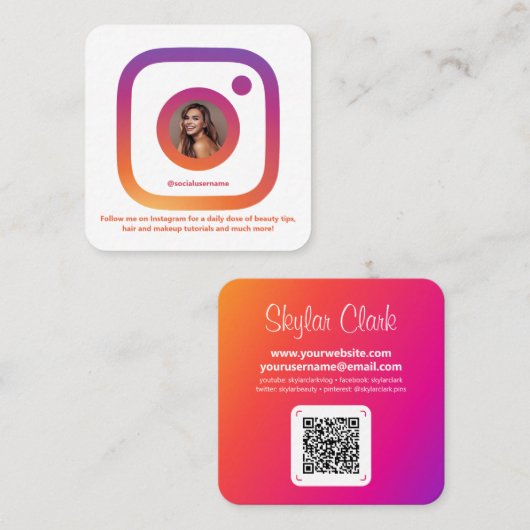 InstagramスタイルホワイトトレンディーソーシャルメディアQRコード スクエア名刺 (正面/裏面)