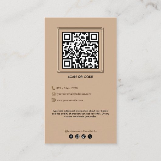 Instagramスタイルモダンベーカリー写真の追加ブラウン 名刺 (裏面)