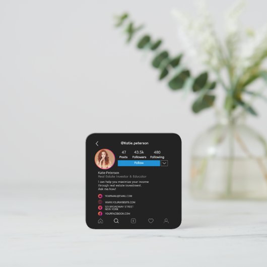 Instagramソーシャルメディアのプロフィール写真 スクエア名刺 (スタンド正面)
