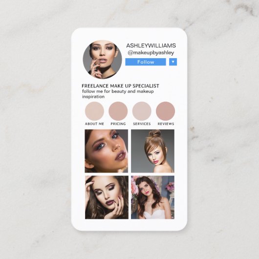 Instagramソーシャルメディアシンプルメイクアップ 名刺 (裏面)