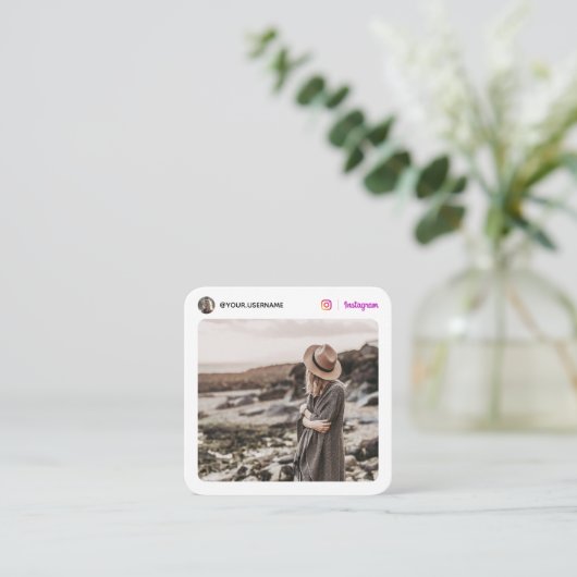 Instagramソーシャルメディアモダン写真白ミニマル コーリングカード (スタンド正面)