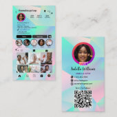 Instagramティール(緑がかった色)&ピンクホログラフィックQRソーシャルメディア 名刺 (正面/裏面)