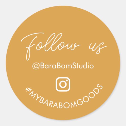 Instagramパッ後を追ケージのステッカーを黄色で表示 ラウンドシール (正面)