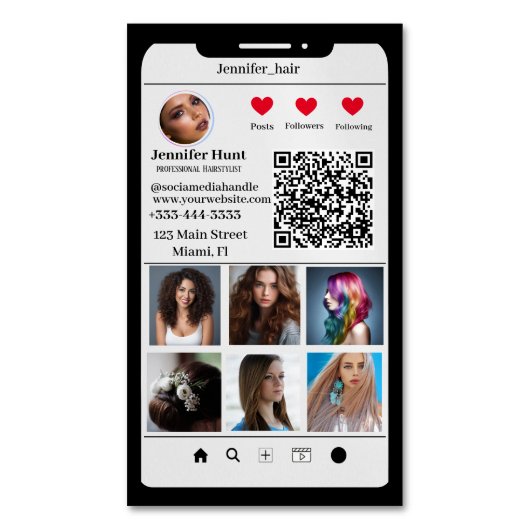 InstagramフォトグモダンリッドコードHairstylist マグネット名刺 (正面縦)