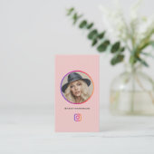 Instagramフォトグリッド後を追プロファイル赤面ピンク 名刺 (スタンド正面)