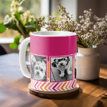 Instagramフォトコラージホットピンクオレンジシェブロン コーヒーマグカップ<br><div class="desc">オンラ素晴らしインアカウントから正方形の写真を表示する方法。おもしろいジグザグストライプデザインが写真を強調する。</div>