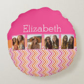 Instagramフォトコラージホットピンクオレンジシェブロン ラウンドクッション (裏面)